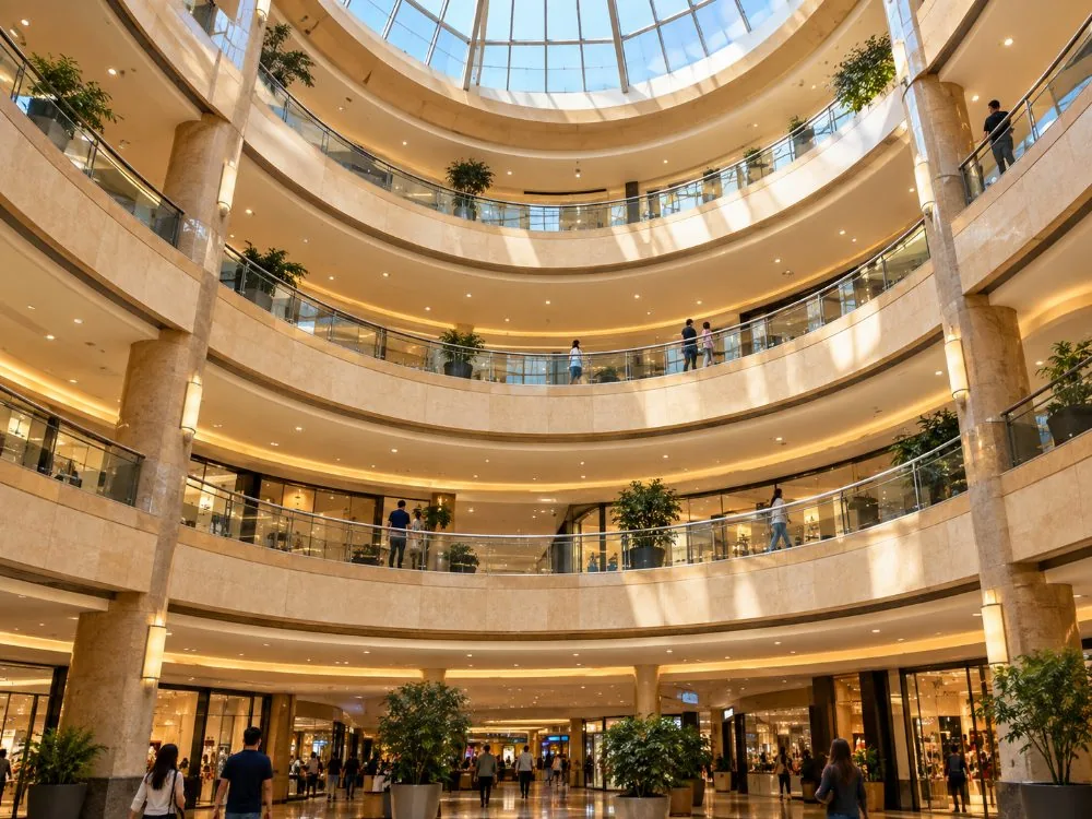Die Stockwerke der Einkaufsebenen, gesehen vom Boden der Rotunde